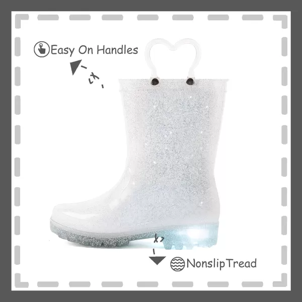 imageOutee Toddler Kids Adorable Lightwight Waterproof Rain Boots Light Up by StepsGlitter Silver