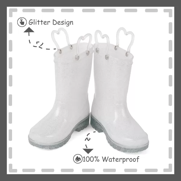 imageOutee Toddler Kids Adorable Lightwight Waterproof Rain Boots Light Up by StepsGlitter Silver