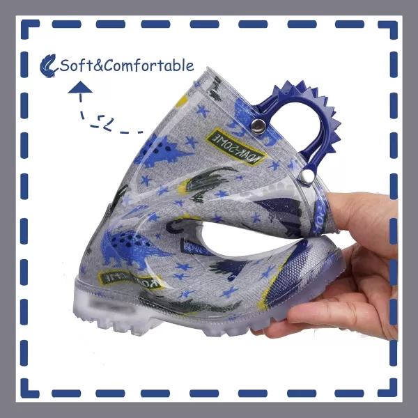 imageOutee Toddler Kids Adorable Lightwight Waterproof Rain Boots Light Up by StepsGrey Dinosaur