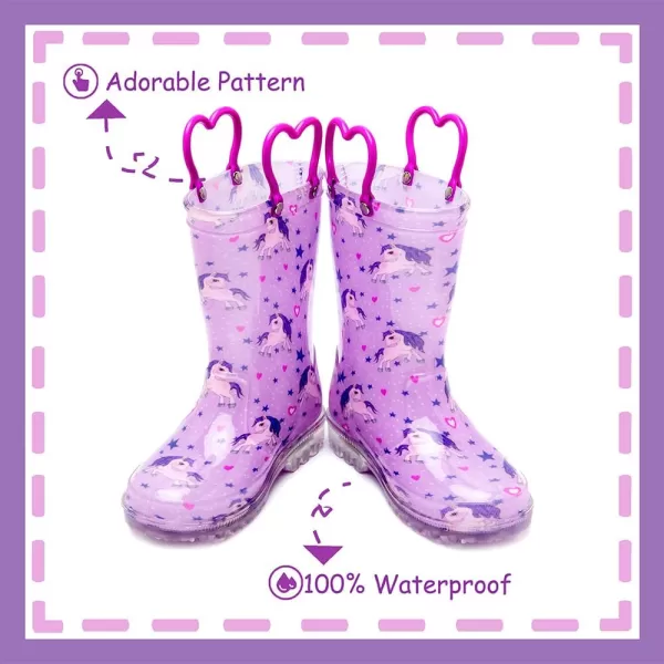 imageOutee Toddler Kids Adorable Lightwight Waterproof Rain Boots Light Up by StepsLight Up Purple