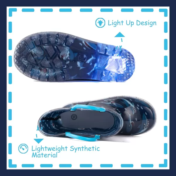 imageOutee Toddler Kids Adorable Lightwight Waterproof Rain Boots Light Up by StepsNavy Shark
