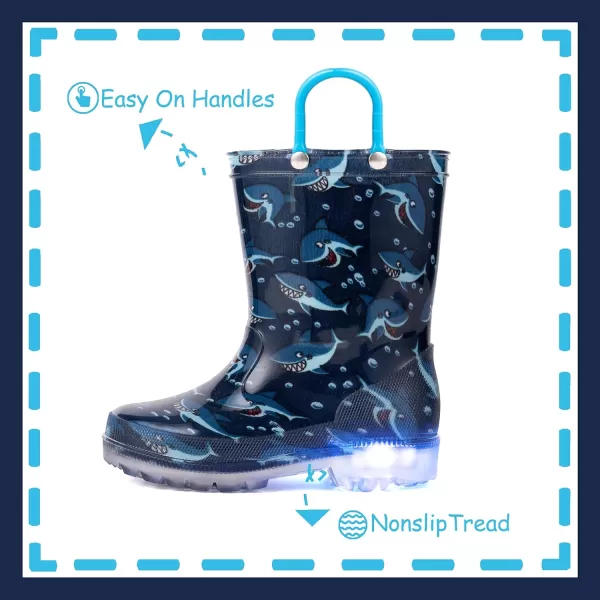 imageOutee Toddler Kids Adorable Lightwight Waterproof Rain Boots Light Up by StepsNavy Shark