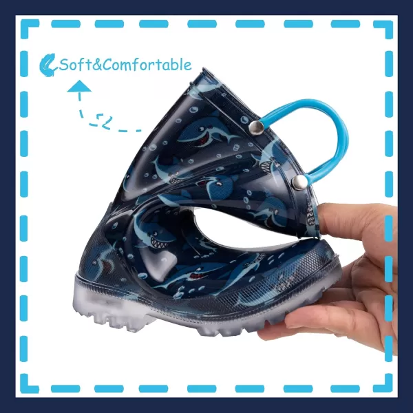 imageOutee Toddler Kids Adorable Lightwight Waterproof Rain Boots Light Up by StepsNavy Shark