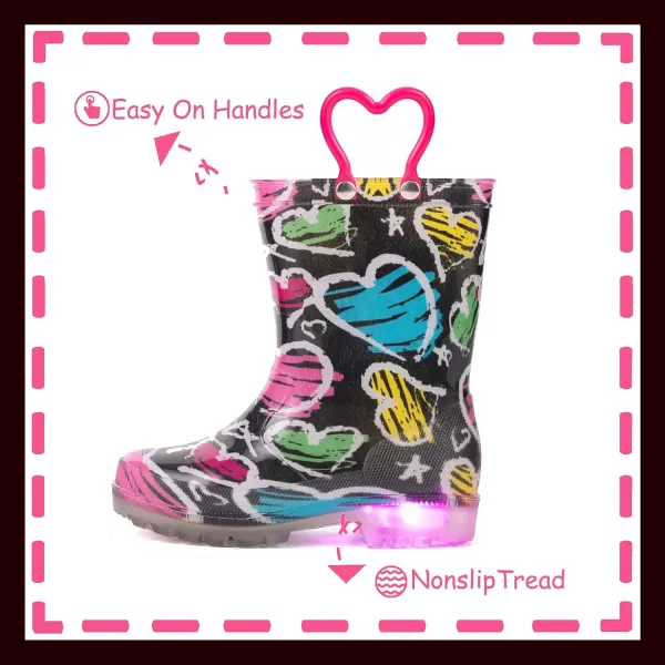 imageOutee Toddler Kids Adorable Lightwight Waterproof Rain Boots Light Up by StepsPink Heart