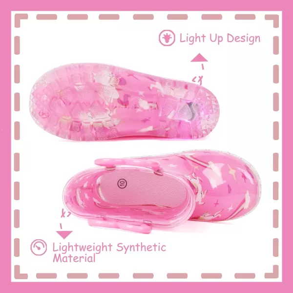 imageOutee Toddler Kids Adorable Lightwight Waterproof Rain Boots Light Up by StepsPink Unicorn