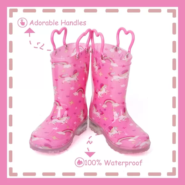 imageOutee Toddler Kids Adorable Lightwight Waterproof Rain Boots Light Up by StepsPink Unicorn