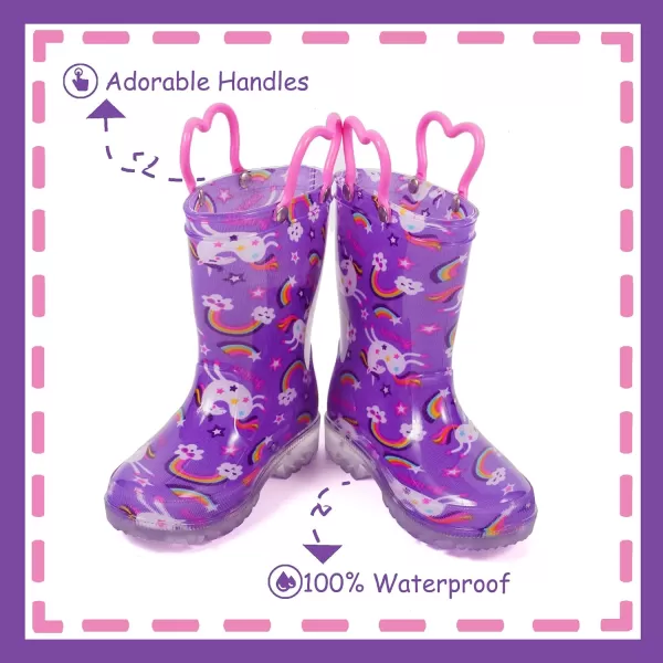 imageOutee Toddler Kids Adorable Lightwight Waterproof Rain Boots Light Up by StepsRainbow Unicorn