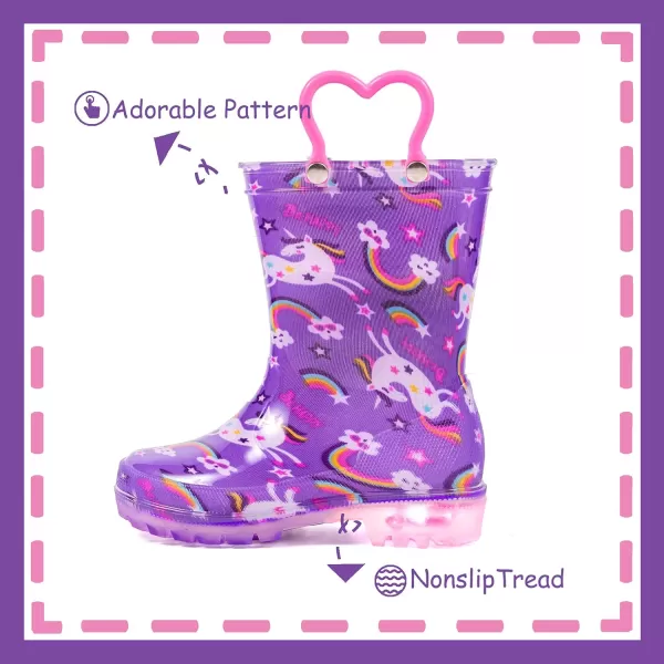 imageOutee Toddler Kids Adorable Lightwight Waterproof Rain Boots Light Up by StepsRainbow Unicorn