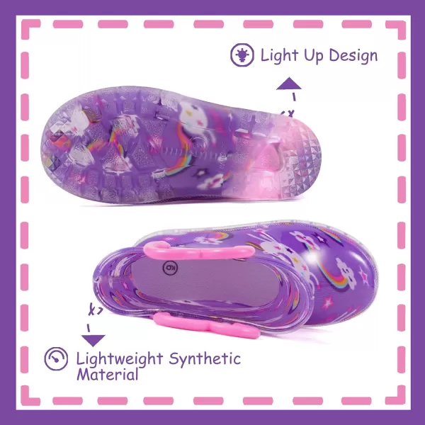 imageOutee Toddler Kids Adorable Lightwight Waterproof Rain Boots Light Up by StepsRainbow Unicorn