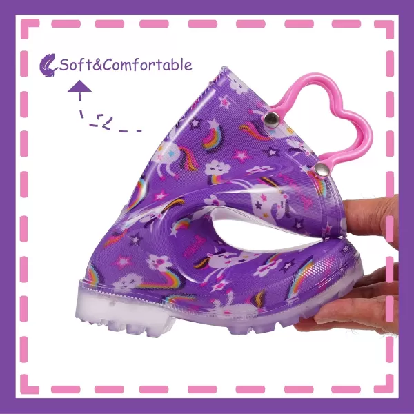imageOutee Toddler Kids Adorable Lightwight Waterproof Rain Boots Light Up by StepsRainbow Unicorn