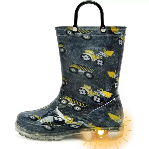 imageOutee Toddler Kids Adorable Lightwight Waterproof Rain Boots Light Up by StepsBlack Yellow Crane