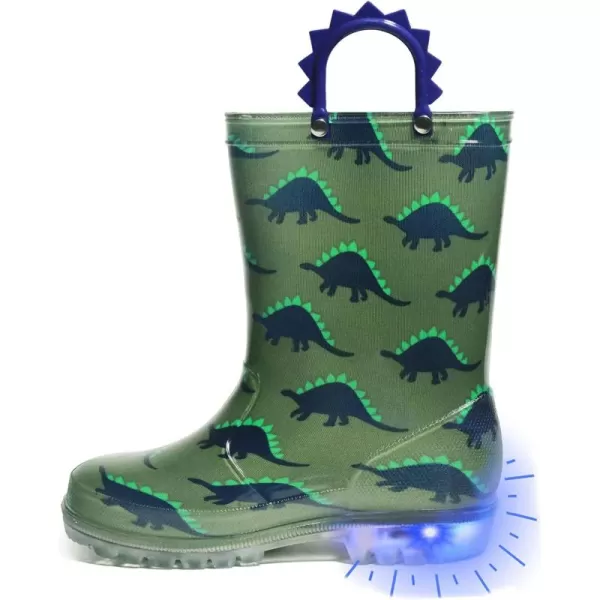 imageOutee Toddler Kids Adorable Lightwight Waterproof Rain Boots Light Up by StepsBlgn Dinosaur