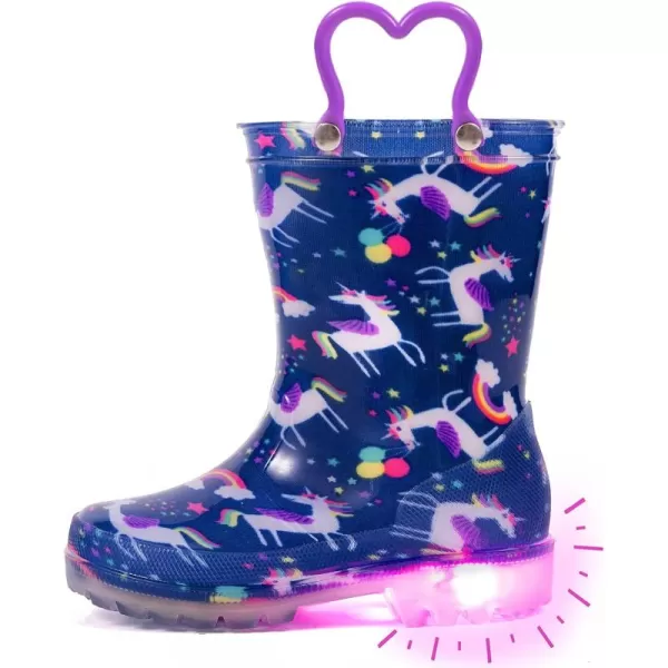 imageOutee Toddler Kids Adorable Lightwight Waterproof Rain Boots Light Up by StepsDeep Purple Unicorn