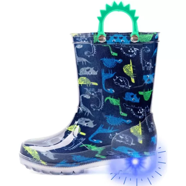 imageOutee Toddler Kids Adorable Lightwight Waterproof Rain Boots Light Up by StepsDinosaur Navy