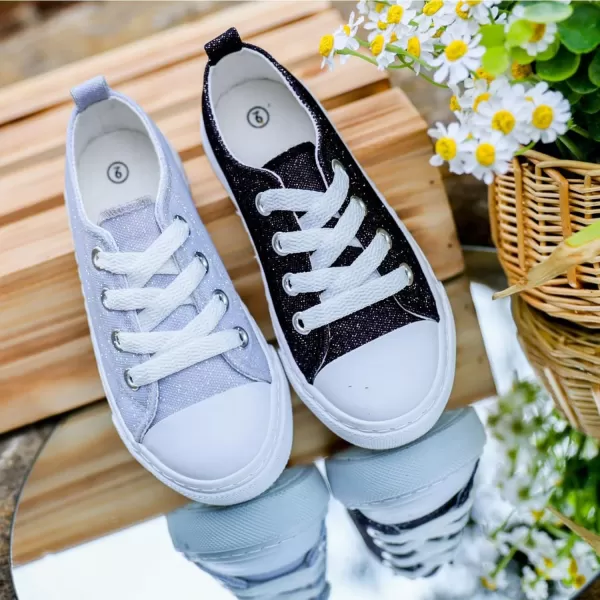 imageToandonToddler Kids Sneakers Sparkle Fashion Glitter Sequins Canvas ShoesGlitterblack