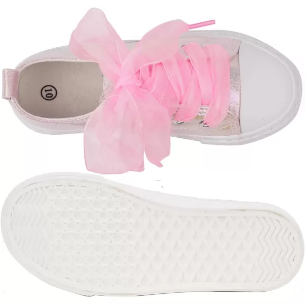 imageToandonToddler Kids Sneakers Sparkle Fashion Glitter Sequins Canvas ShoesPearl Ribbon Pink