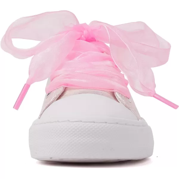 imageToandonToddler Kids Sneakers Sparkle Fashion Glitter Sequins Canvas ShoesPearl Ribbon Pink