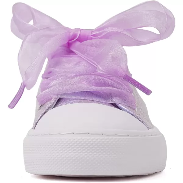 imageToandonToddler Kids Sneakers Sparkle Fashion Glitter Sequins Canvas ShoesPearl Ribbon Purple