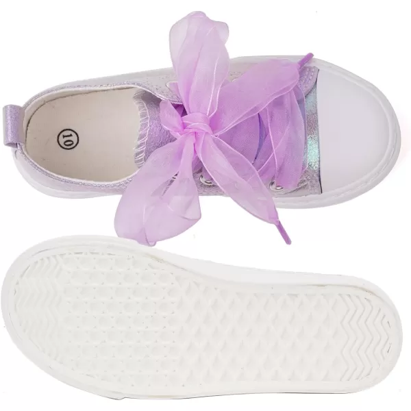 imageToandonToddler Kids Sneakers Sparkle Fashion Glitter Sequins Canvas ShoesPearl Ribbon Purple