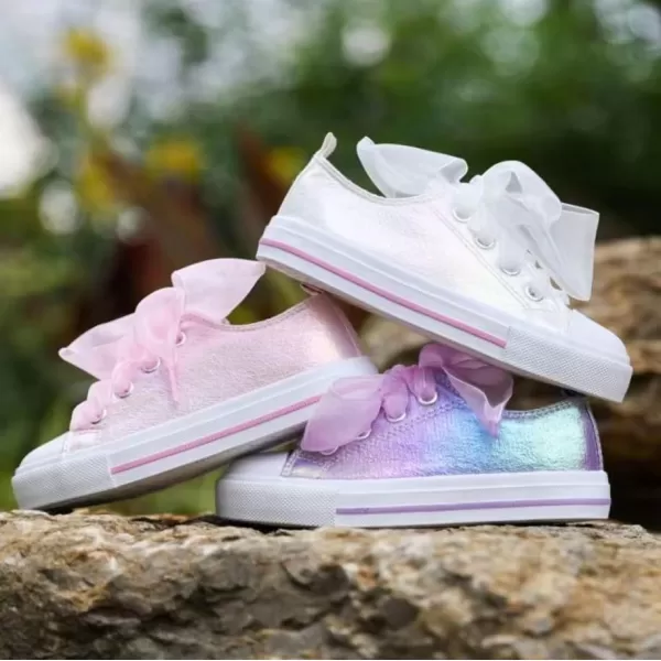 imageToandonToddler Kids Sneakers Sparkle Fashion Glitter Sequins Canvas ShoesPearl Ribbon Purple