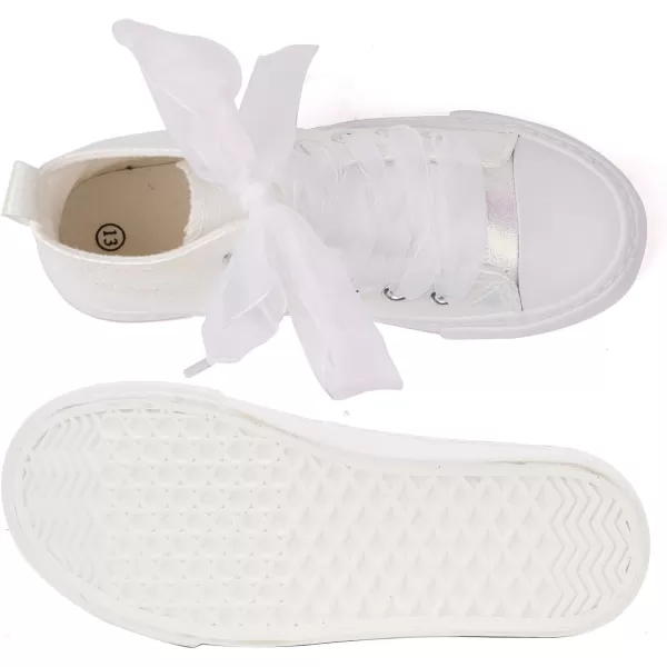 imageToandonToddler Kids Sneakers Sparkle Fashion Glitter Sequins Canvas ShoesPearl Ribbon White