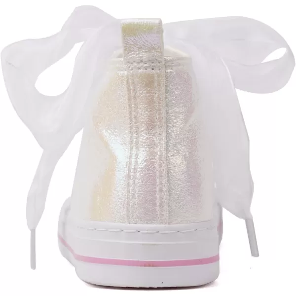 imageToandonToddler Kids Sneakers Sparkle Fashion Glitter Sequins Canvas ShoesPearl Ribbon White
