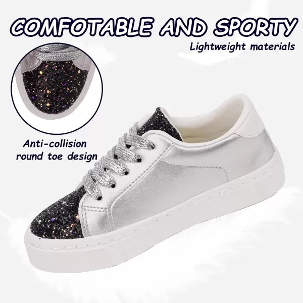 imageToandonToddler Kids Sneakers Sparkle Fashion Glitter Sequins Canvas ShoesSliver Black