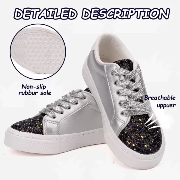 imageToandonToddler Kids Sneakers Sparkle Fashion Glitter Sequins Canvas ShoesSliver Black