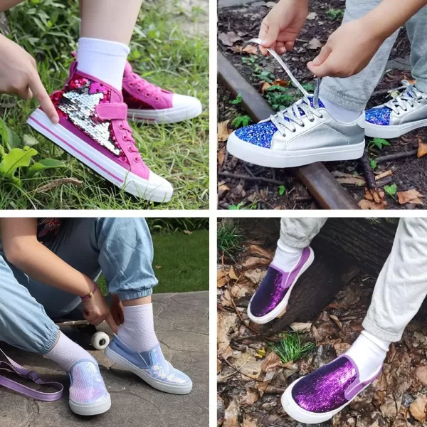imageToandonToddler Kids Sneakers Sparkle Fashion Glitter Sequins Canvas ShoesSliver Black