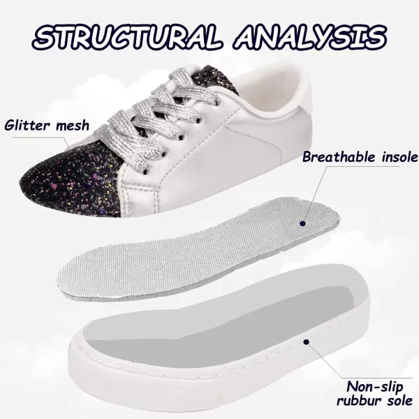 imageToandonToddler Kids Sneakers Sparkle Fashion Glitter Sequins Canvas ShoesSliver Black