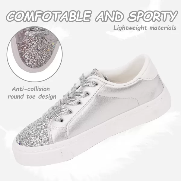 imageToandonToddler Kids Sneakers Sparkle Fashion Glitter Sequins Canvas ShoesSliver Pu
