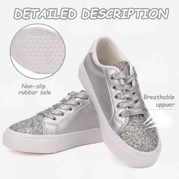 imageToandonToddler Kids Sneakers Sparkle Fashion Glitter Sequins Canvas ShoesSliver Pu