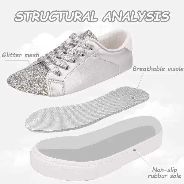 imageToandonToddler Kids Sneakers Sparkle Fashion Glitter Sequins Canvas ShoesSliver Pu
