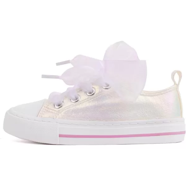 imageToandonToddler Kids Sneakers Sparkle Fashion Glitter Sequins Canvas ShoesPearl Ribbon White