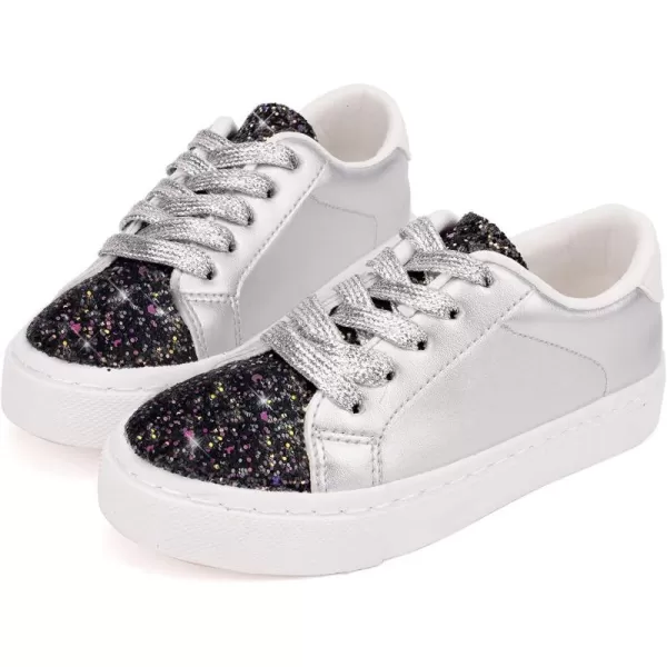 imageToandonToddler Kids Sneakers Sparkle Fashion Glitter Sequins Canvas ShoesSliver Black