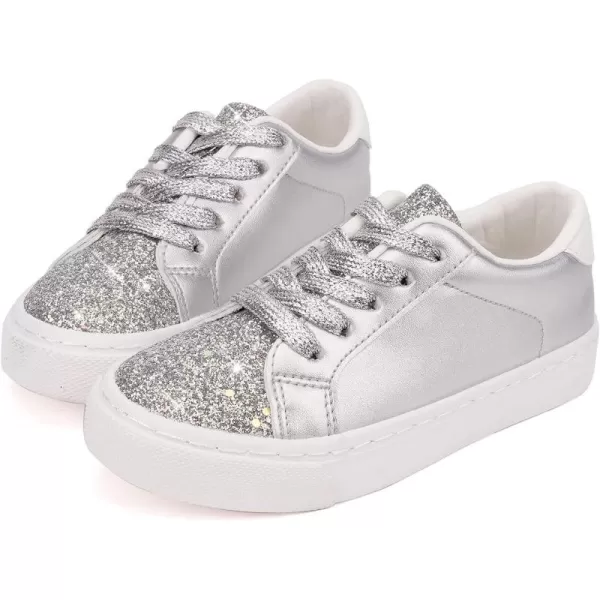 imageToandonToddler Kids Sneakers Sparkle Fashion Glitter Sequins Canvas ShoesSliver Pu