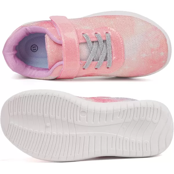 imageToandon Girls Boys Kids Lightwight Breathable Athletic Sport SneakersGlitter Pink Mesh