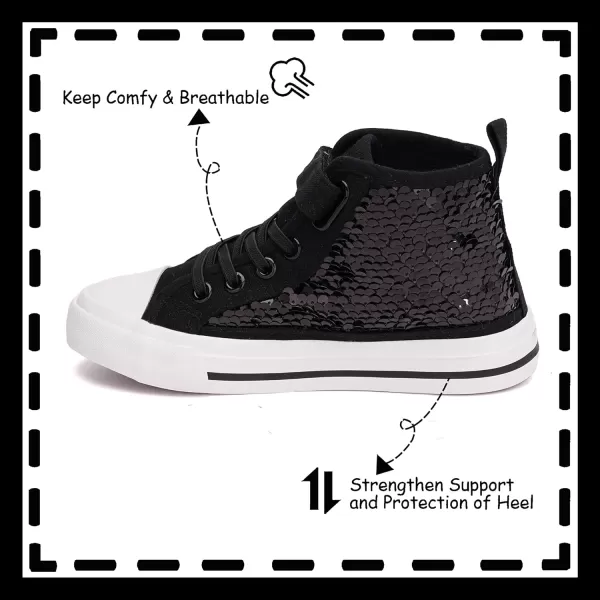 imageToandon Kids Adorable Fashion High Top Casual Canvas SneakersBlack Sequins