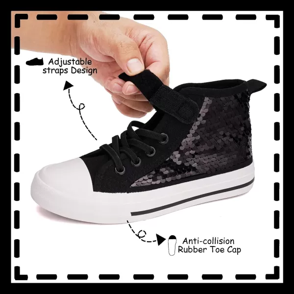 imageToandon Kids Adorable Fashion High Top Casual Canvas SneakersBlack Sequins