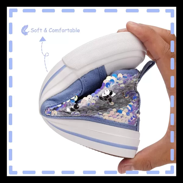 imageToandon Kids Adorable Fashion High Top Casual Canvas SneakersSequins Blue