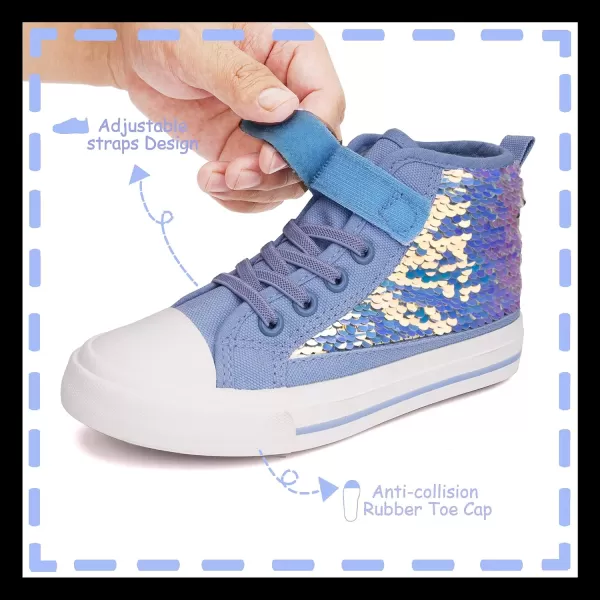 imageToandon Kids Adorable Fashion High Top Casual Canvas SneakersSequins Blue
