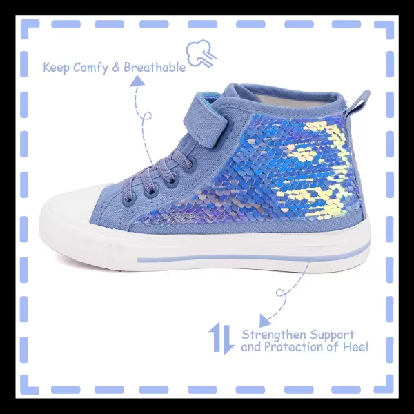 imageToandon Kids Adorable Fashion High Top Casual Canvas SneakersSequins Blue