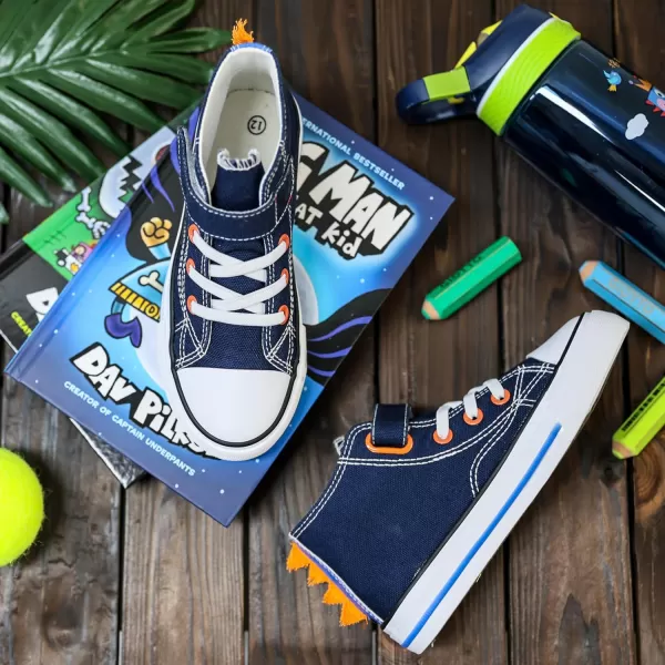 imageToandon Kids Adorable Fashion High Top Casual Canvas SneakersShark Fin Navy