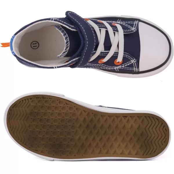 imageToandon Kids Adorable Fashion High Top Casual Canvas SneakersShark Fin Navy
