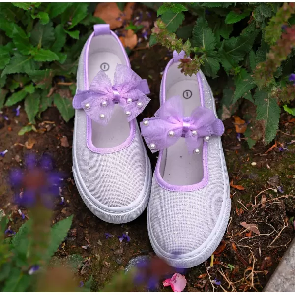 imageToandon Toddler Girls Sparkle Glitter Flats Sneakers Age 310Glitter Purple Bowknot
