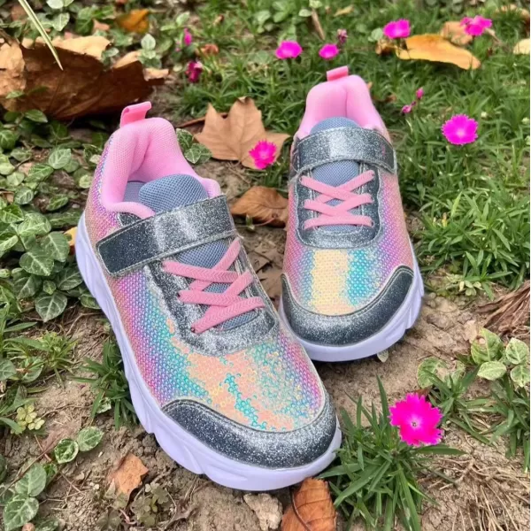 imageToandon Toddler Kids Sparkle Breathable Lightweight Sneakers Light Up by StepSequins Blue