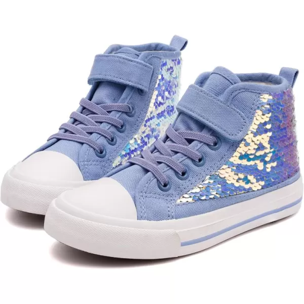 imageToandon Kids Adorable Fashion High Top Casual Canvas SneakersSequins Blue
