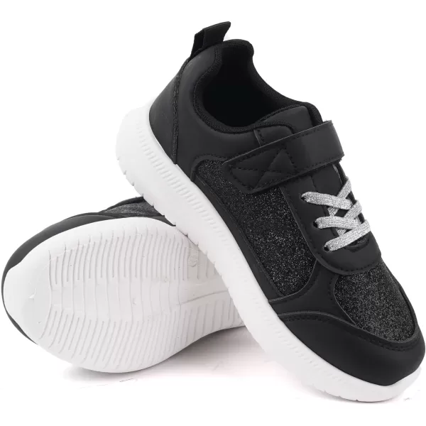 imageToandon Toddler Kids Sneakers Sparkle Fashion Glitter Sequins Canvas ShoesGlitter Black Pu