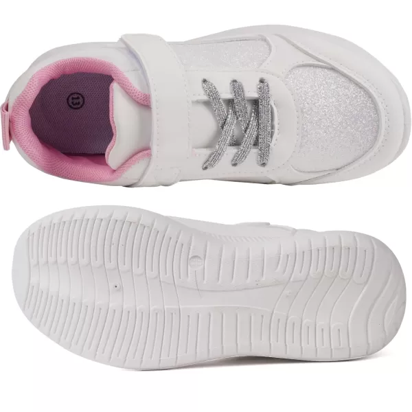imageToandon Toddler Kids Sneakers Sparkle Fashion Glitter Sequins Canvas ShoesGlitter White Pu