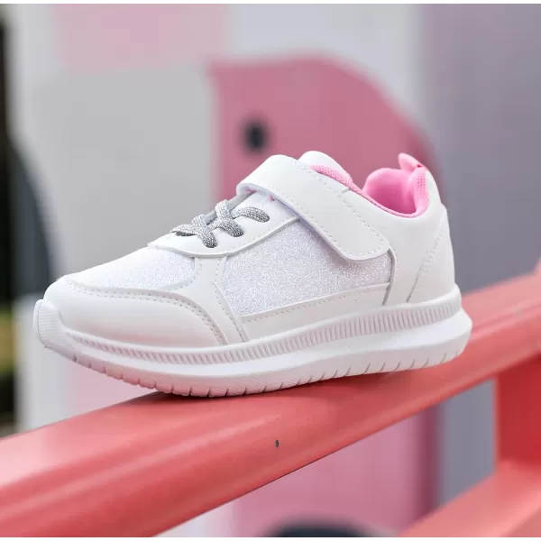 imageToandon Toddler Kids Sneakers Sparkle Fashion Glitter Sequins Canvas ShoesGlitter White Pu